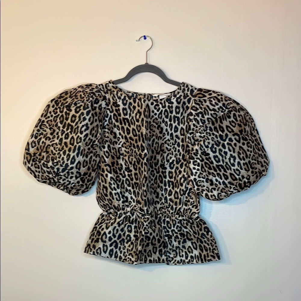 Black and Brown Puff Sleeve Blouse with Peplum Style